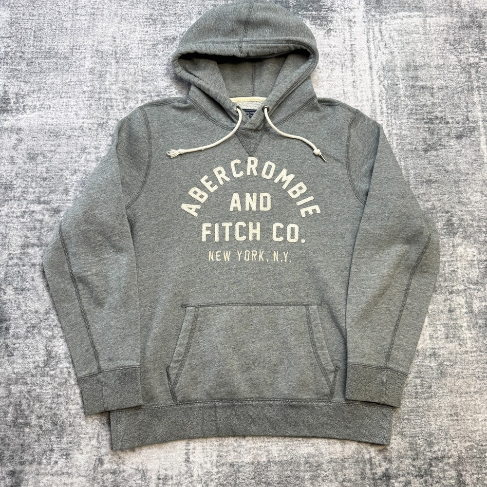 Abercrombie‎ & Fitch Hoodie Adult Small Gray Sweatshirt Spell Out Embroidered